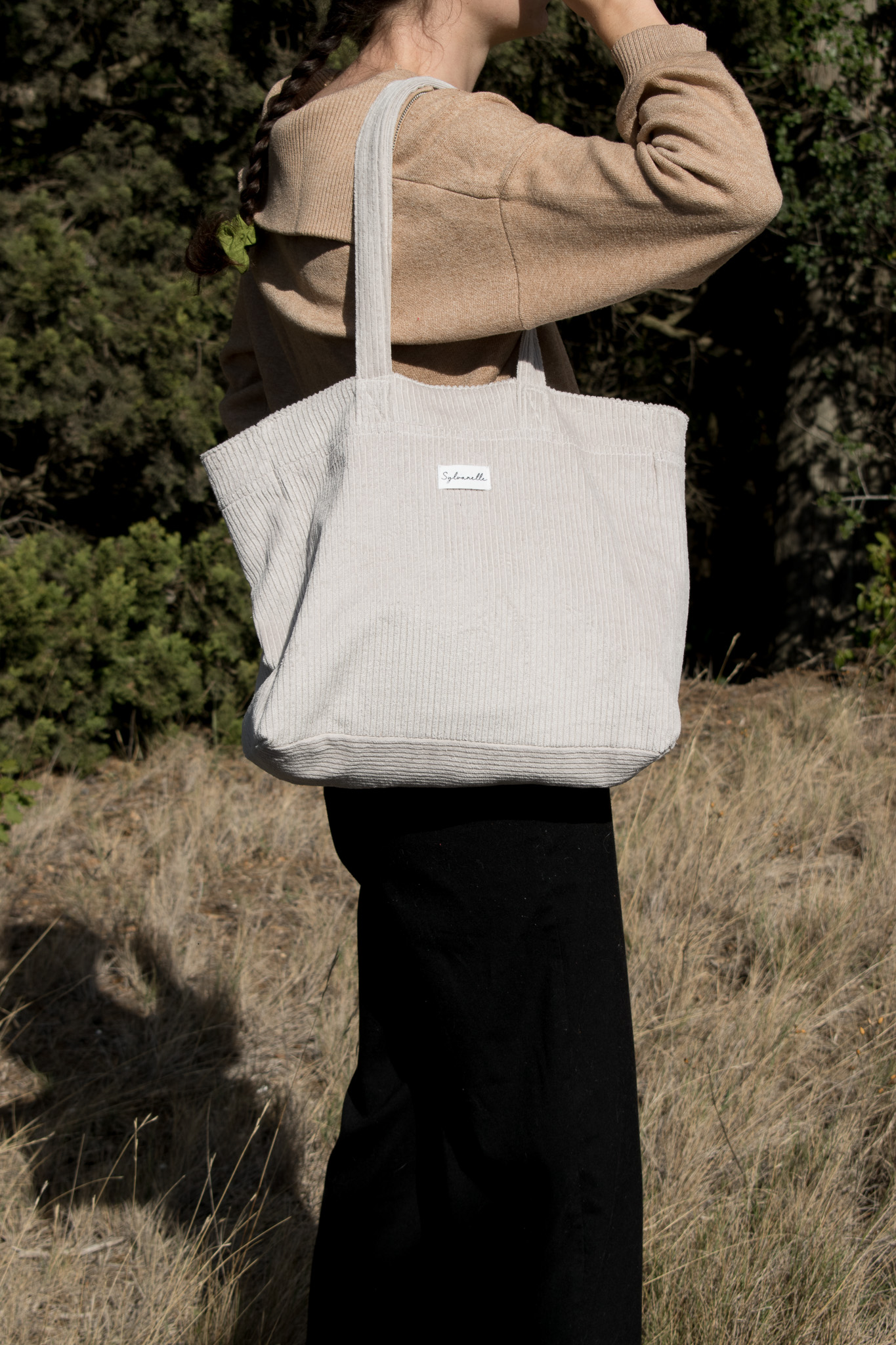 Sac cabas en velours beige – Image 5