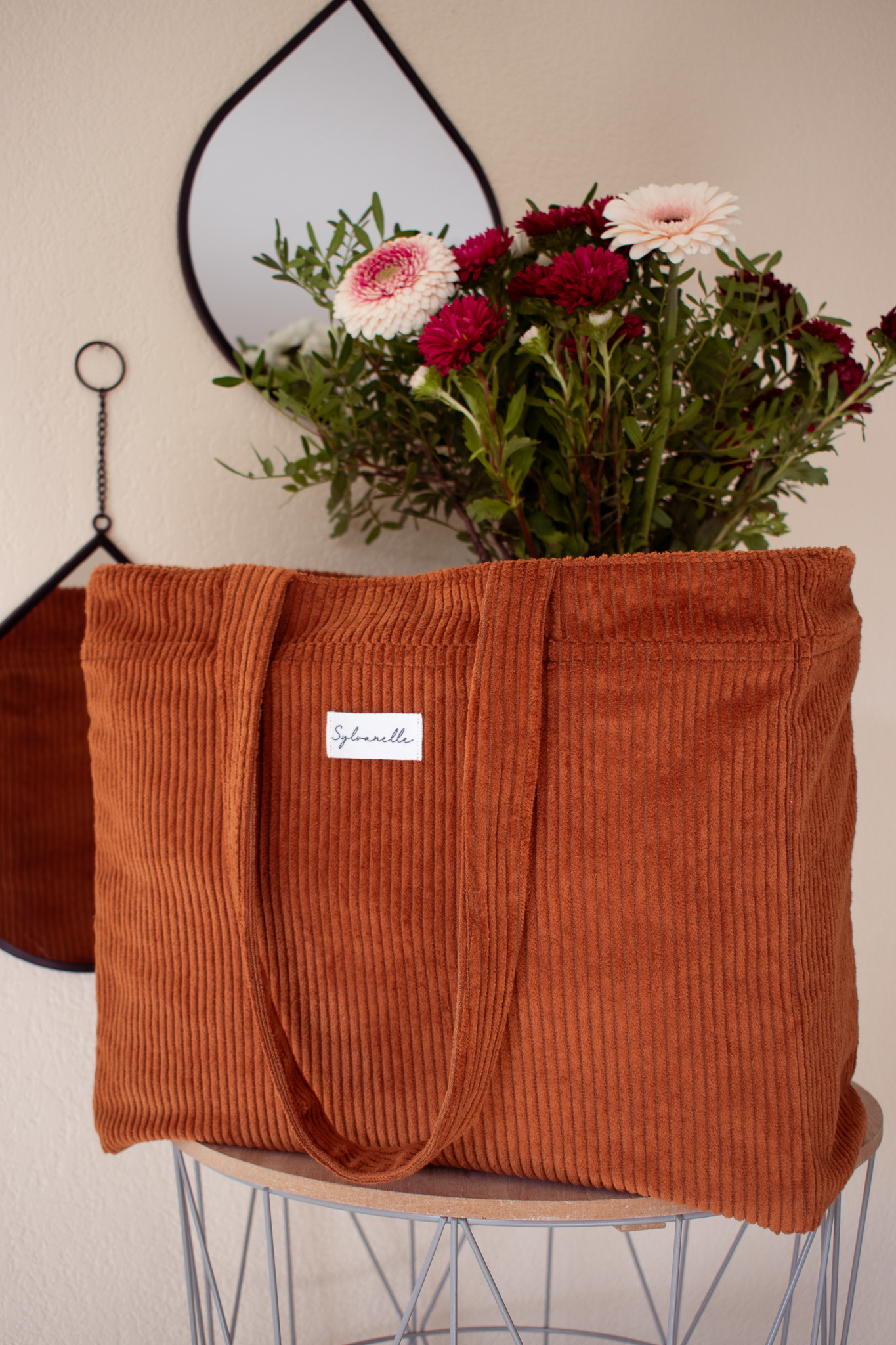 Sac cabas en velours caramel