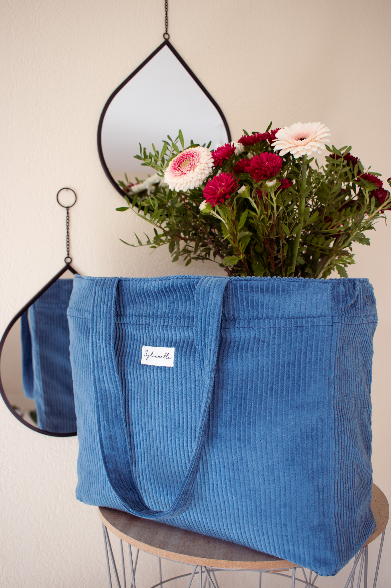Sac cabas en velours bleu