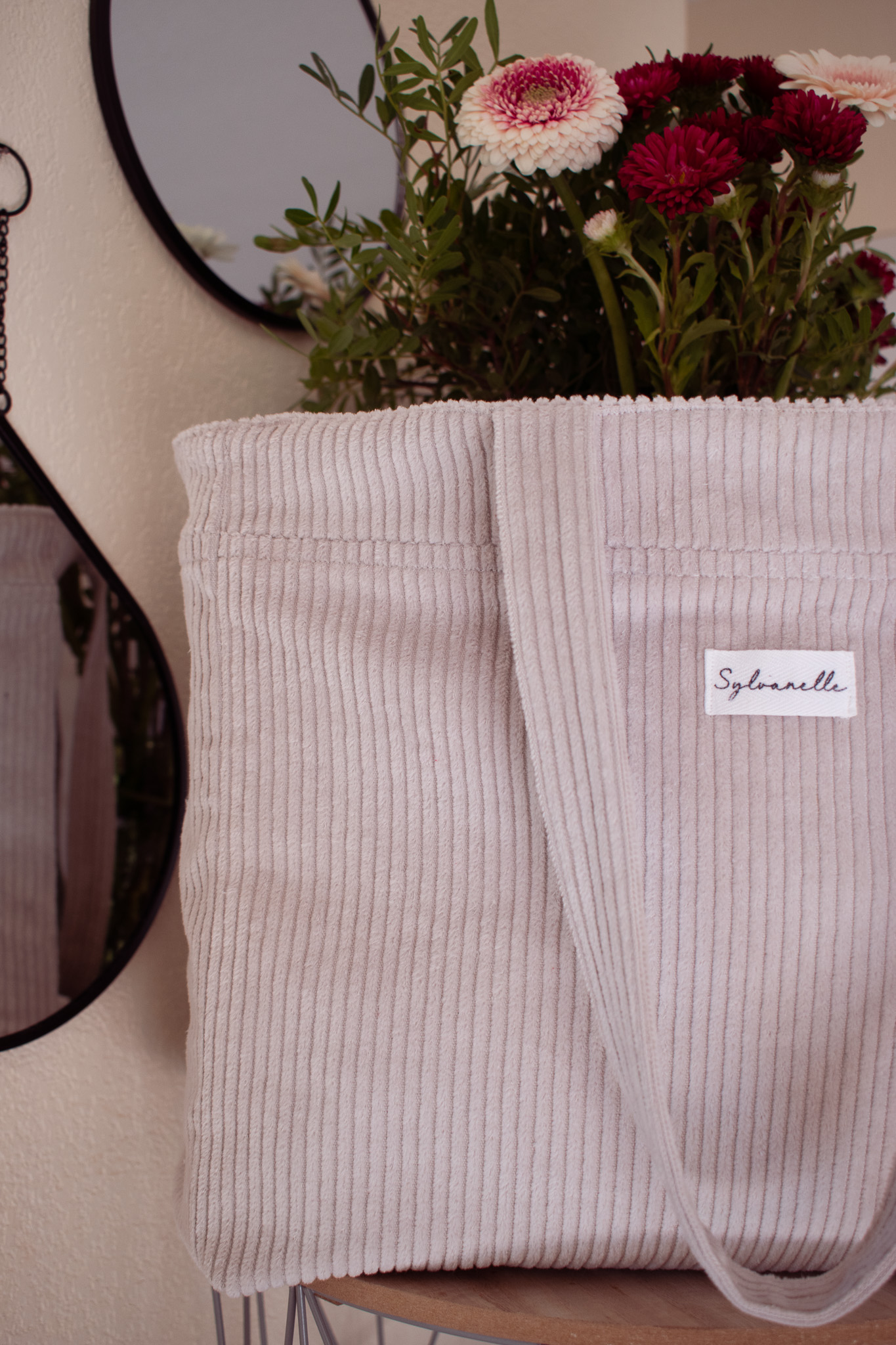 Sac cabas en velours beige – Image 3