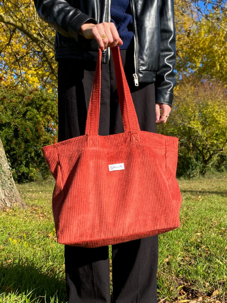 Sac cabas en velours côtelé brique