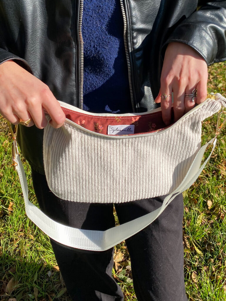 Sac Ruby en velours côtelé beige et intérieur milleraies Insane