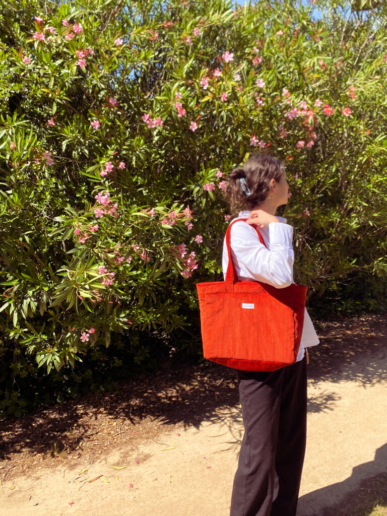 Sac cabas personnalisé velours côtelé Terracotta